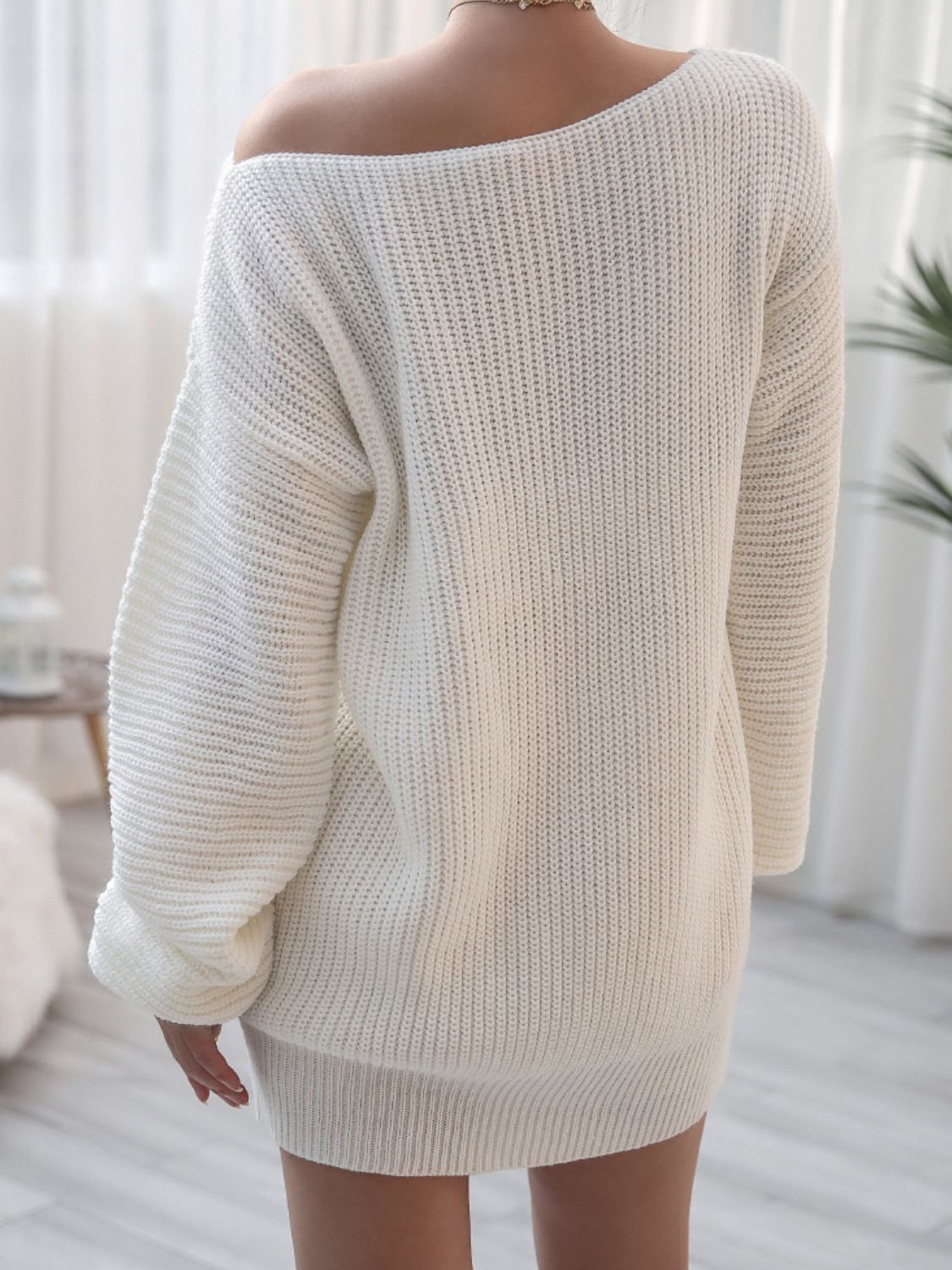 Rib-Knit Off the Shoulder Sweater Dress
