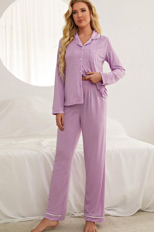 Contrast Piping Jersey Knit  Pajama Set