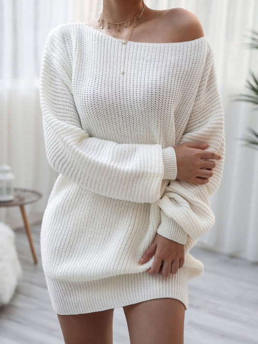 Rib-Knit Off the Shoulder Sweater Dress