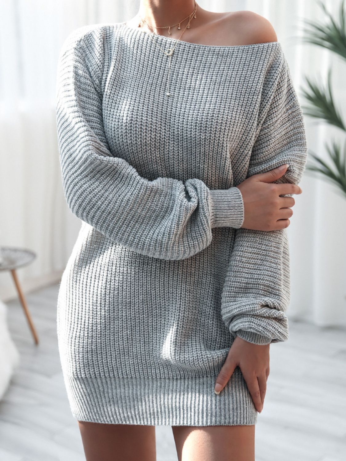 Rib-Knit Off the Shoulder Sweater Dress