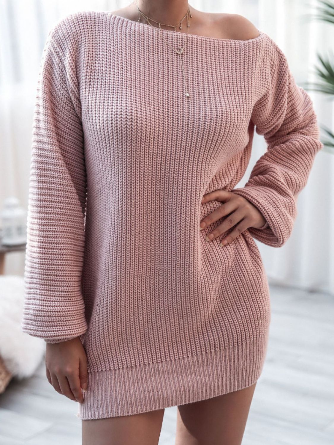 Rib-Knit Off the Shoulder Sweater Dress