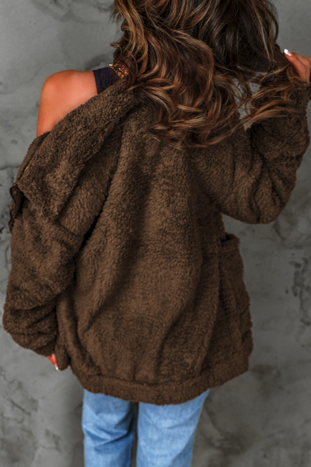 Brown Zip Up Teddy Jacket with Pockets