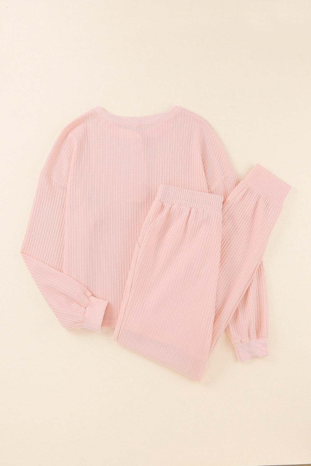 Quarter Snap Waffle Knit Long Sleeve Lounge Set