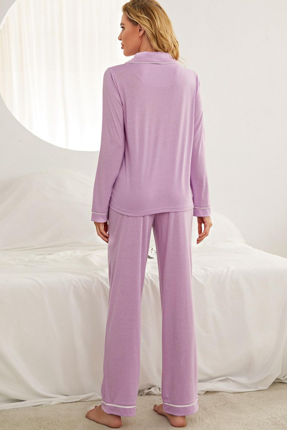 Contrast Piping Jersey Knit  Pajama Set