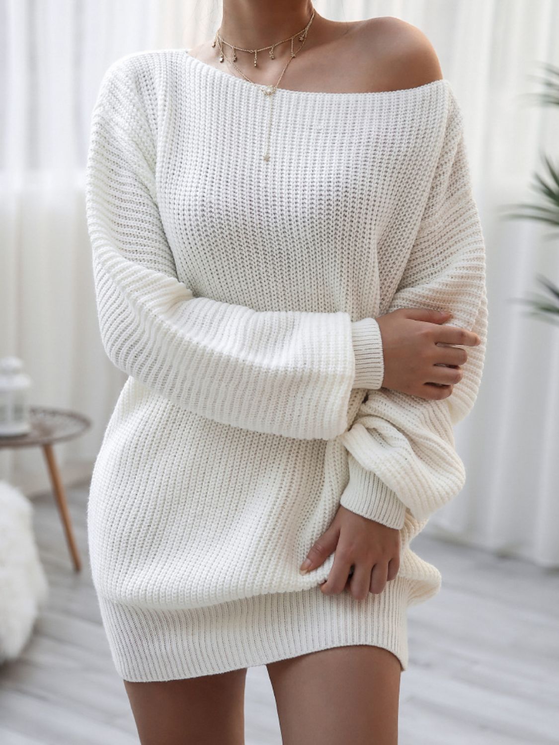 off the shoulder balloon sleeve sweater dress Blair Off-the-Shoulder Sweater Dress Black M / Black