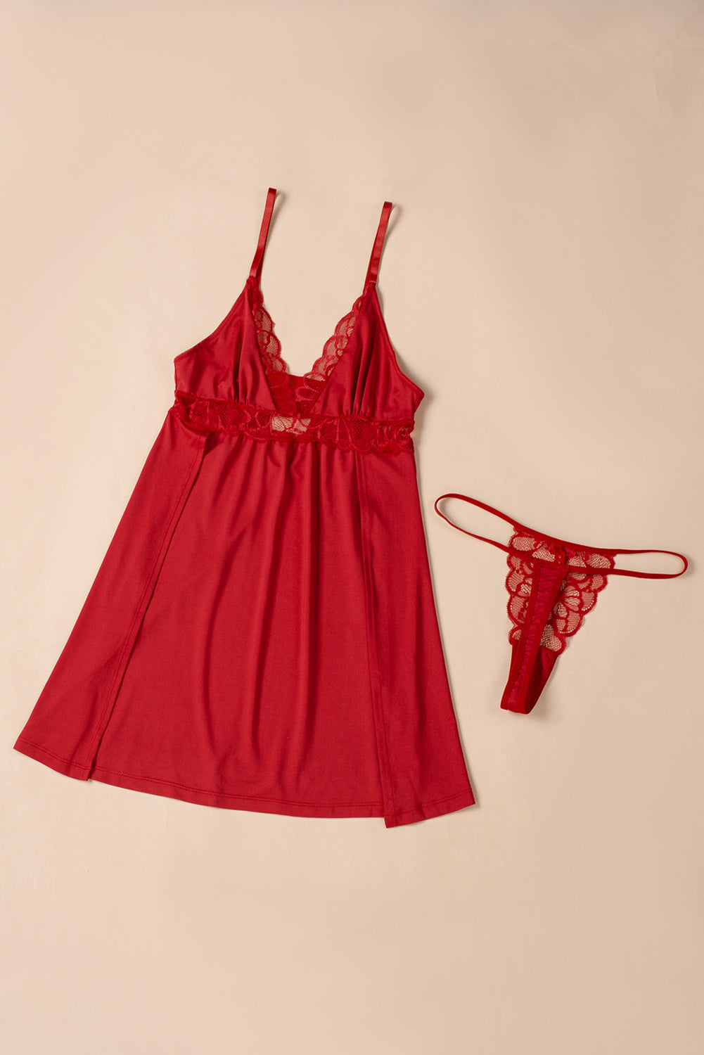 V-Neck Babydoll Lingerie Set with Thong