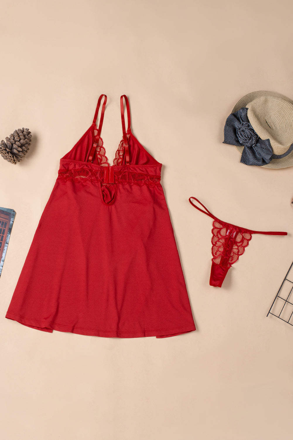 V-Neck Babydoll Lingerie Set with Thong